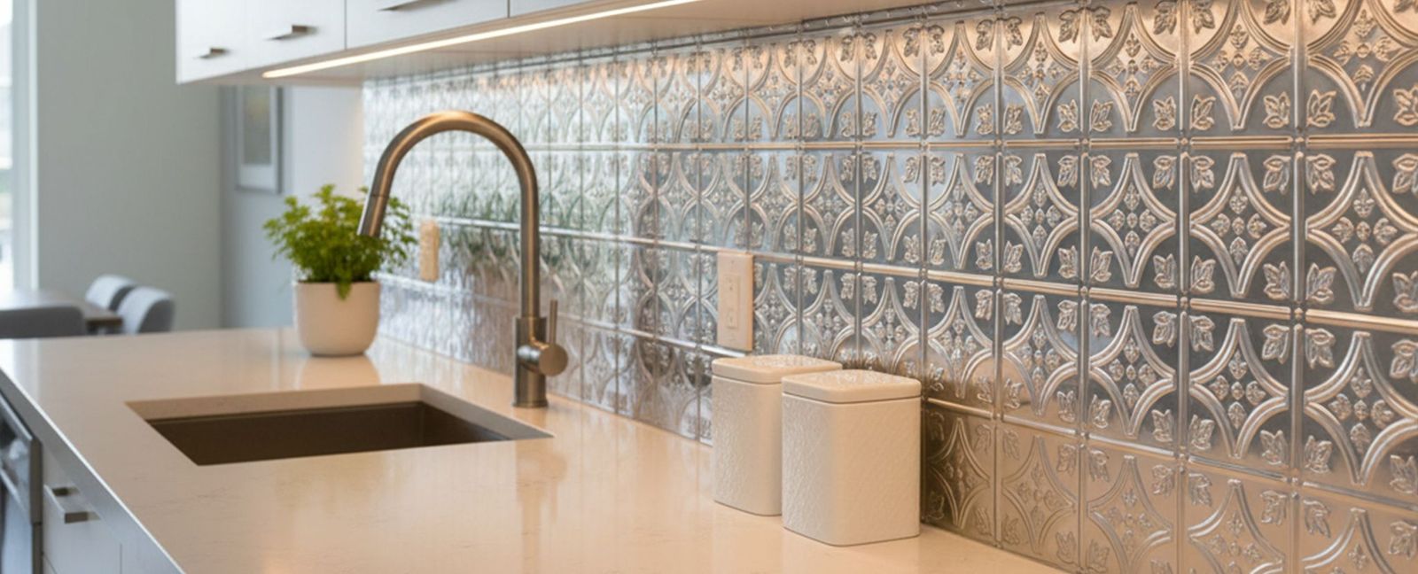 Pressed metal tile application